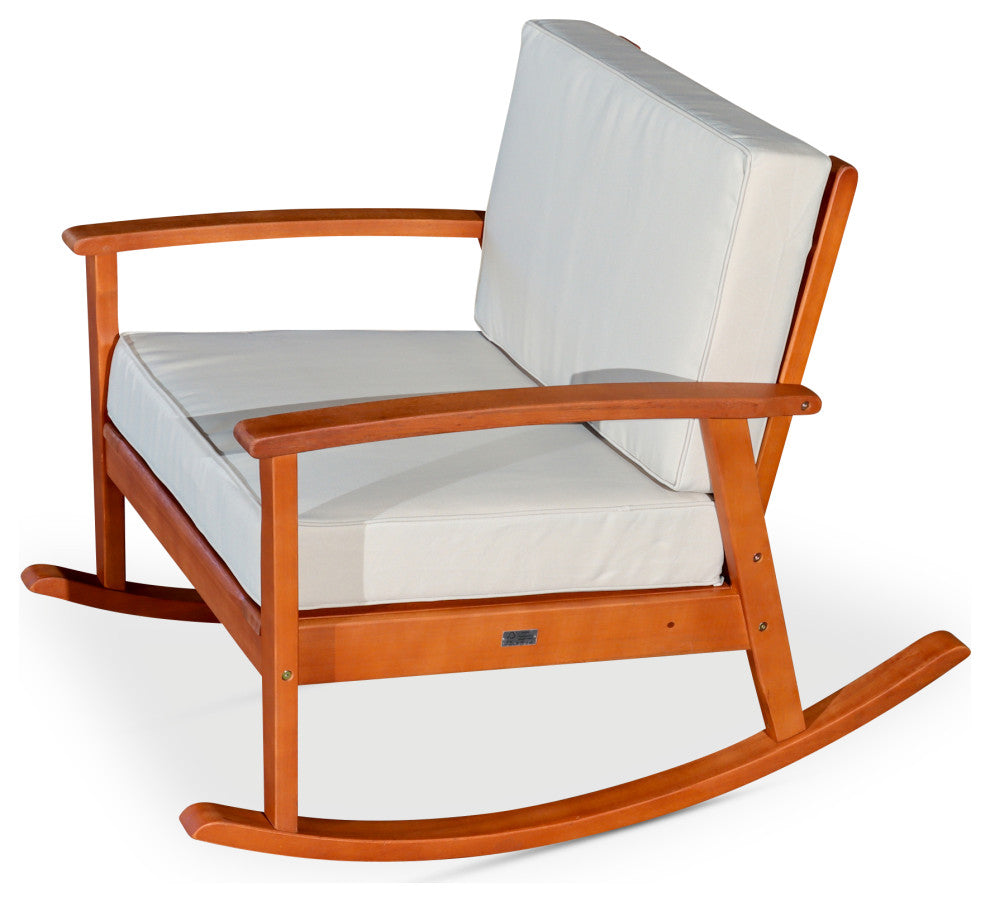 DTY Outdoor Living Longs Peak Eucalyptus Rocker w/ Cushions, Natural Oil, Sand
