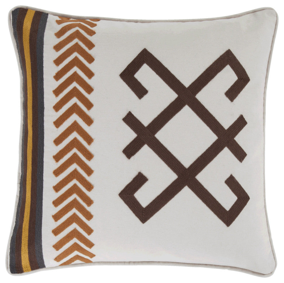 Toluca Canvas Embroidered Cotton Pillow, 18"x18"