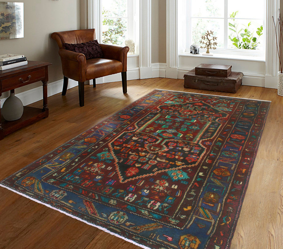 Fine Vintage Distressed Winfred Burgundy/Charcoal Rug, 5'1x8'11