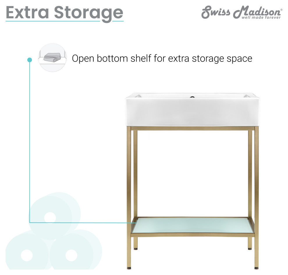 Pierre 24" Single, Freestanding, Open Shelf, Metal Frame Vanity, Gold