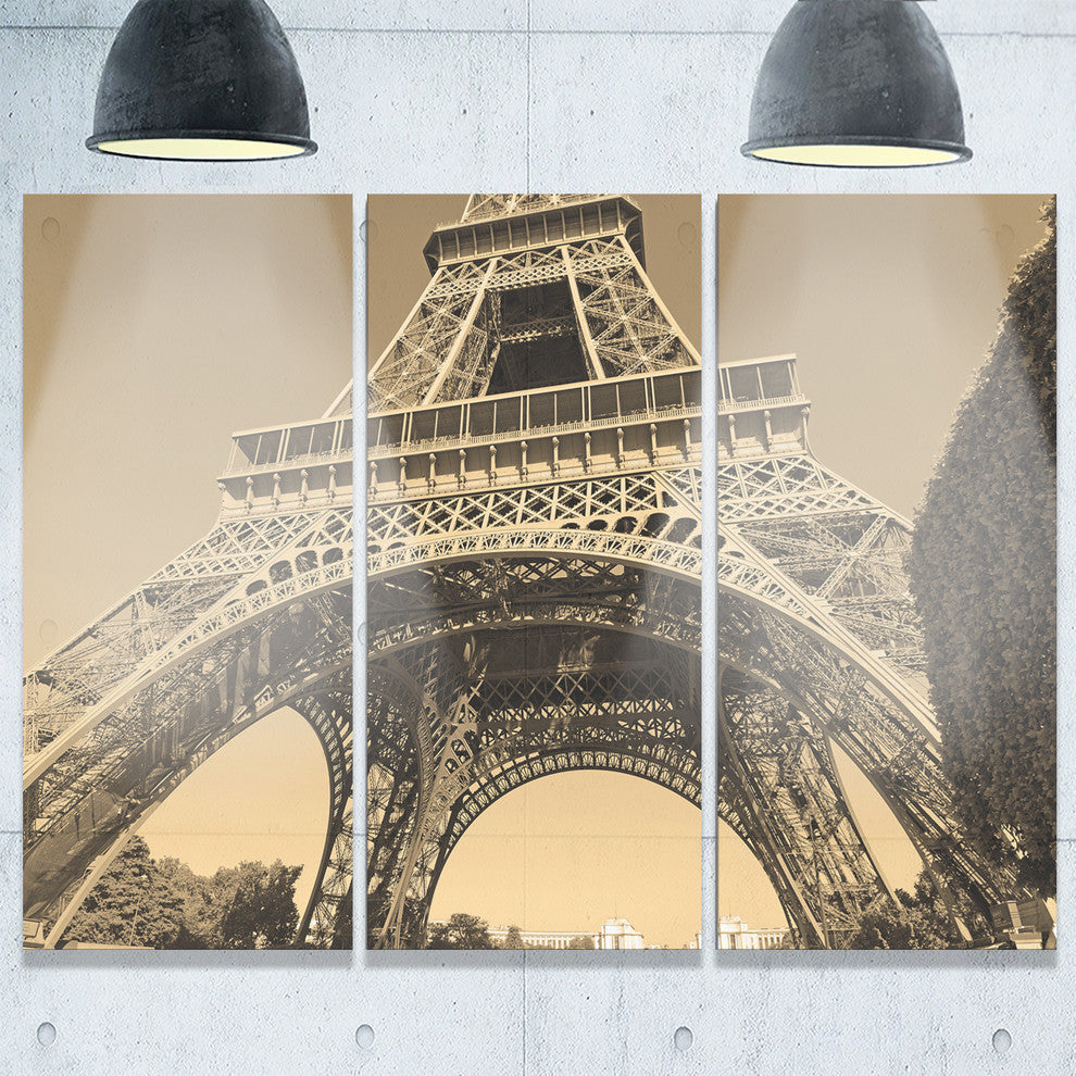 "Iconic Paris Eiffel Tower View from Ground" Metal Wall Art, 3 Panels, 36"x28"