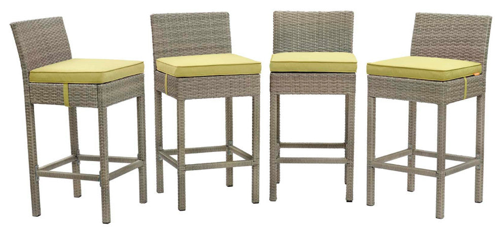 Light Gray Peridot Conduit Bar Stool Outdoor Patio Wicker Rattan Set of 4