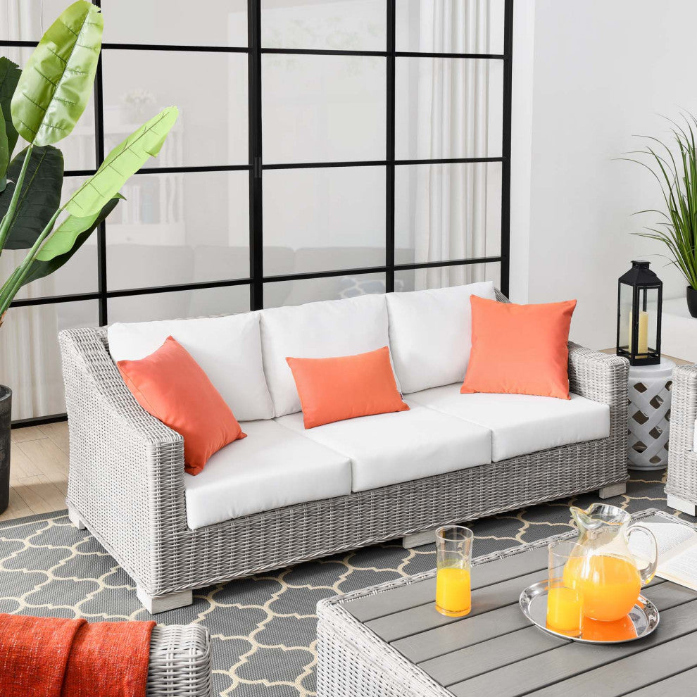 Conway Outdoor Patio Wicker Rattan Sofa Light Gray White