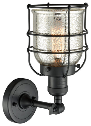 1-Light Small Bell Cage 8" Sconce, Matte Black, Glass: Silver Mercury