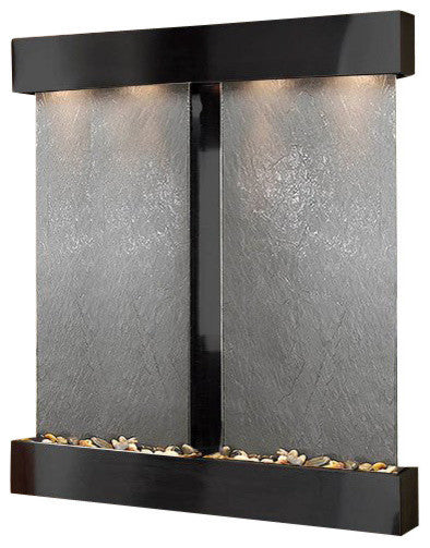 Cottonwood Falls Wall Fountain, Blackened Copper, Black Featherstone, Square Fra