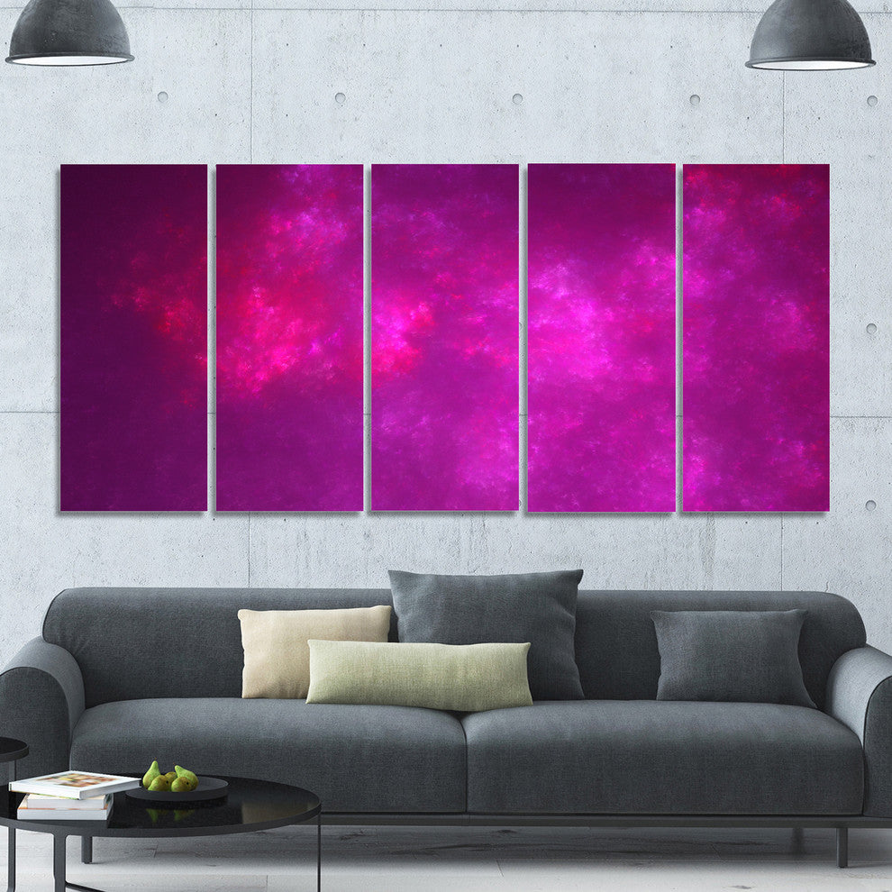 Bright Pink Starry Fractal Sky, Abstract Canvas Art Print, 60"x28", 5 Panels