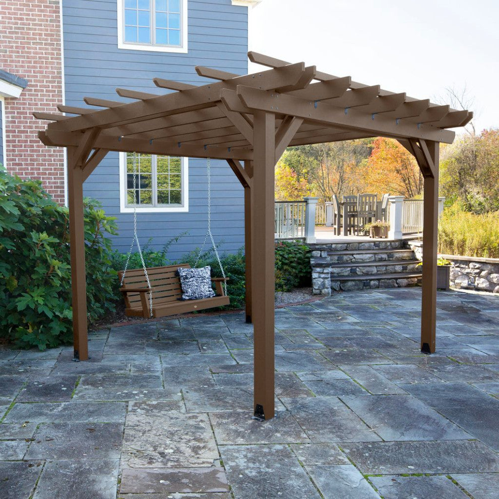 Bodhi Pergola, 10x12 and Weatherly Swing Set 5', Weathered Acorn