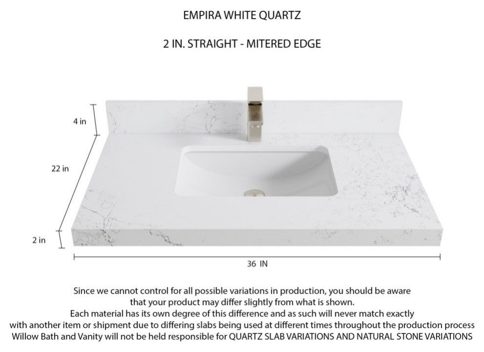 Parker 36 Single Sink Bath Vanity in White 2" Empira Quartz