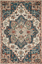 Blue, Red Wool Hooked Victoria Area Rug, 2'-3"x3'-9"