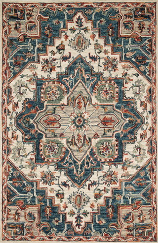 Blue, Red Wool Hooked Victoria Area Rug, 2'-3"x3'-9"
