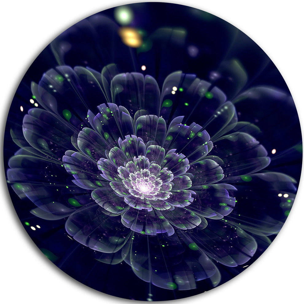 Dark Blue Fractal Flower Digital Art, Floral Disc Metal Artwork, 23"