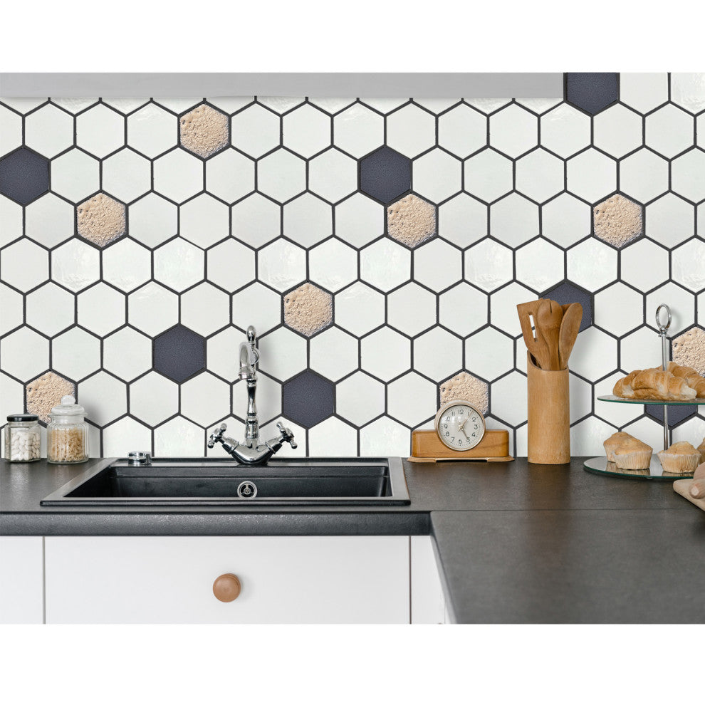 Lugo 12.1x10.43, White Lava Stone Mosaic Floor & Wall Tile, 7.83ft/case, Sample
