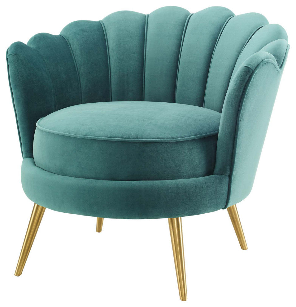 Armchair Accent Chair, Set of 2, Velvet, Metal, Teal Blue, Modern, Lounge