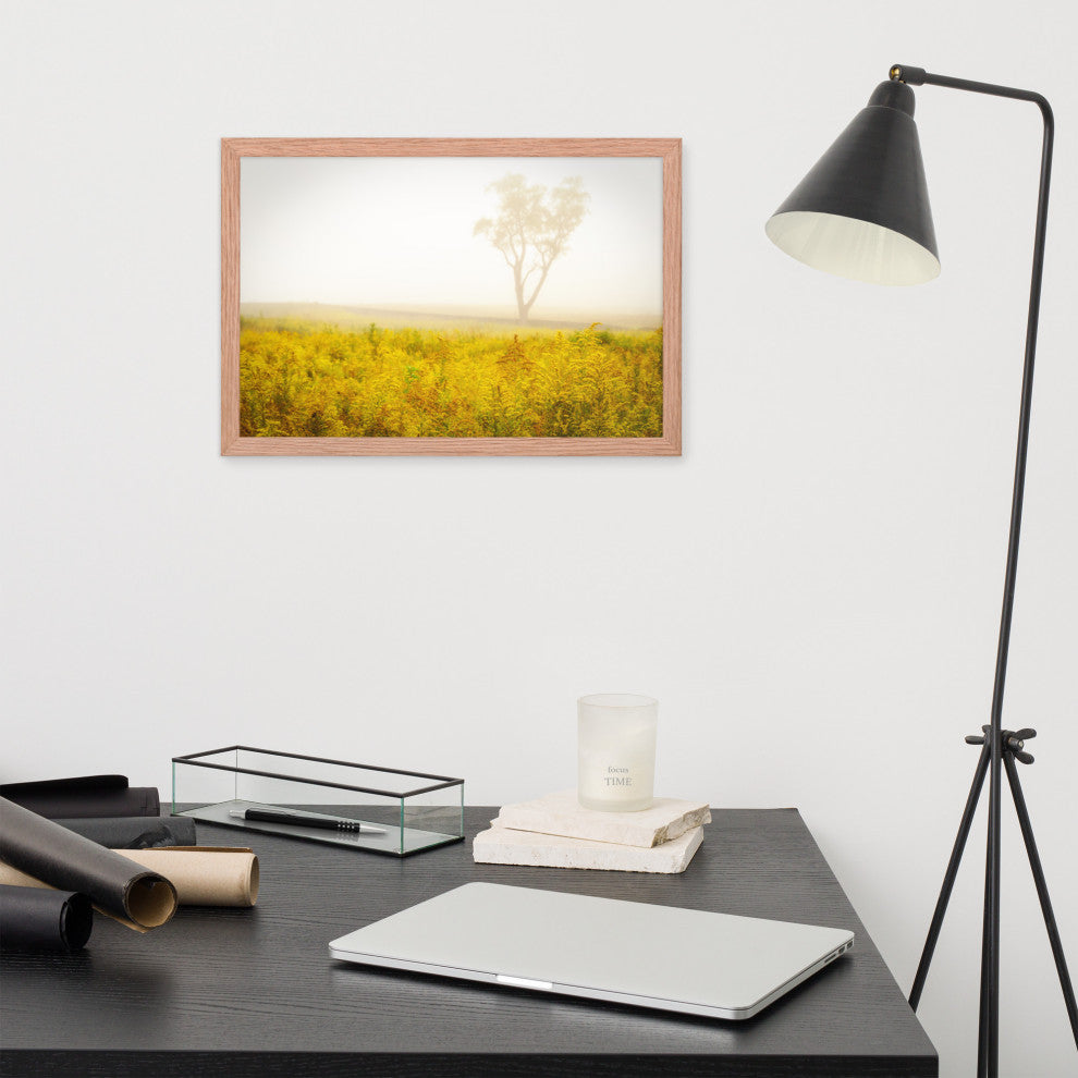 Dreams of Goldenrod and Fog Landscape Framed Photo Paper Wall Art Prints, Red Oak, 12" X 18"