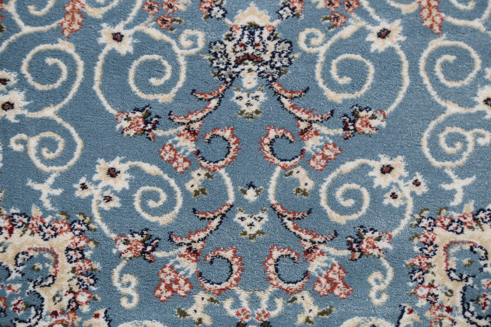 Light Blue Floral Medallion Transitional Turkish Rug Oriental Carpet 3x10
