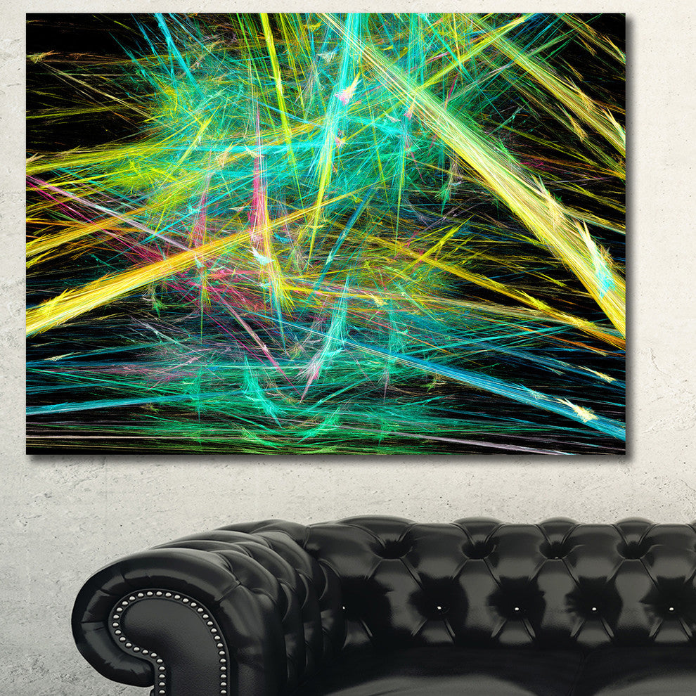 Green Yellow Magical Fractal Pattern, Oversized Abstract Canvas Wall Art, 60x40