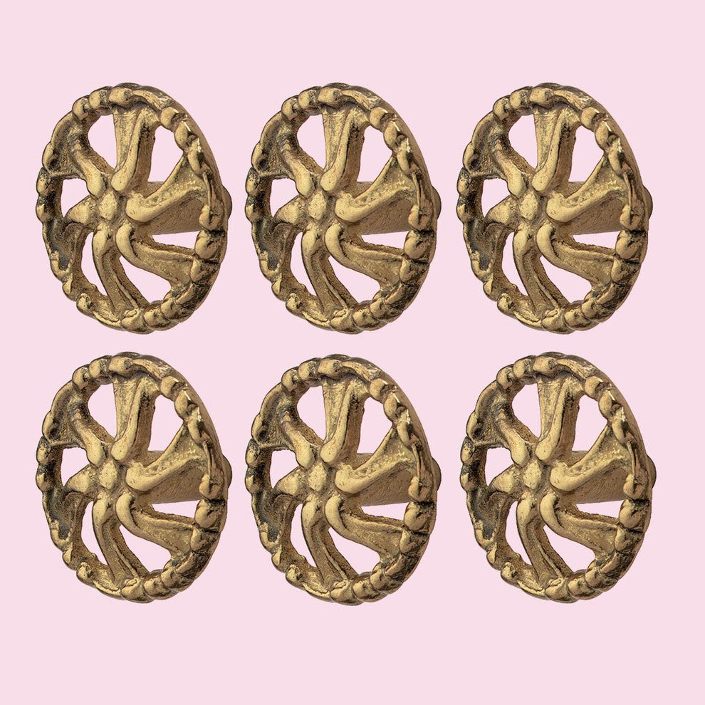 Vintage Cabinet Knob Solid Cast Brass Swirled  Pack of 6 |