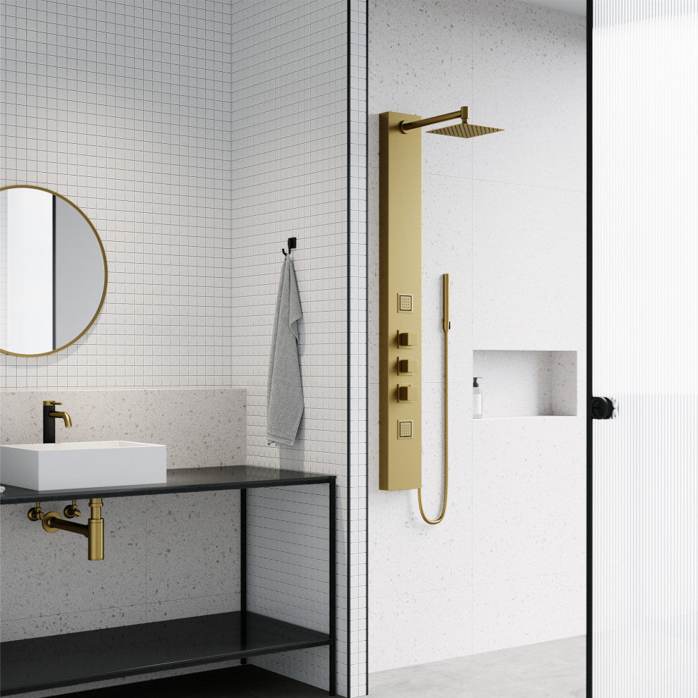 VIGO Rector 2-Jet Shower Panel with Shower Head, Matte Brushed Gold