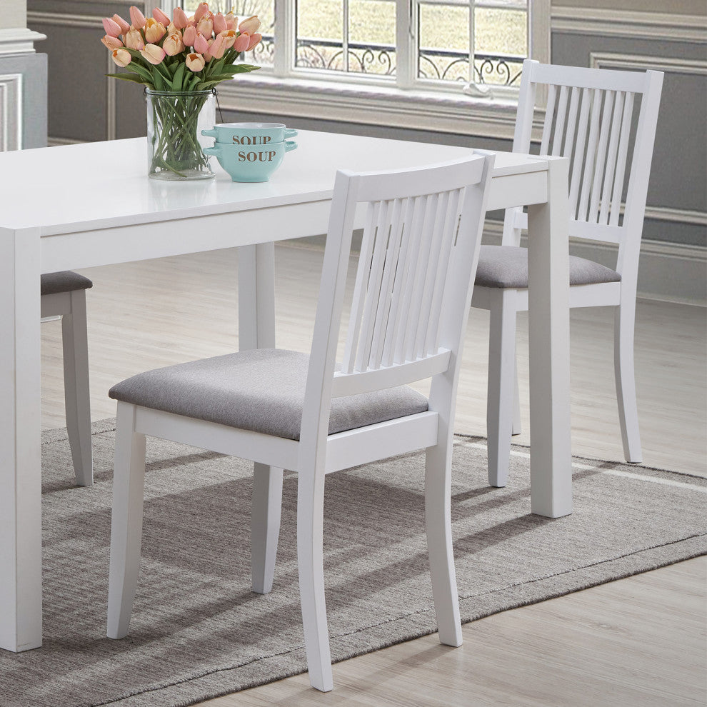 Set of 2 Slat Back Cushioned Seat Wood Chairs, White