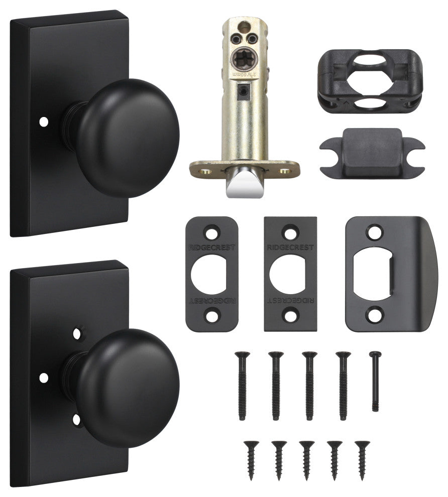 Ridgecrest Mountain Oakley Privacy Door Knob with Square Rosette, Flat Black