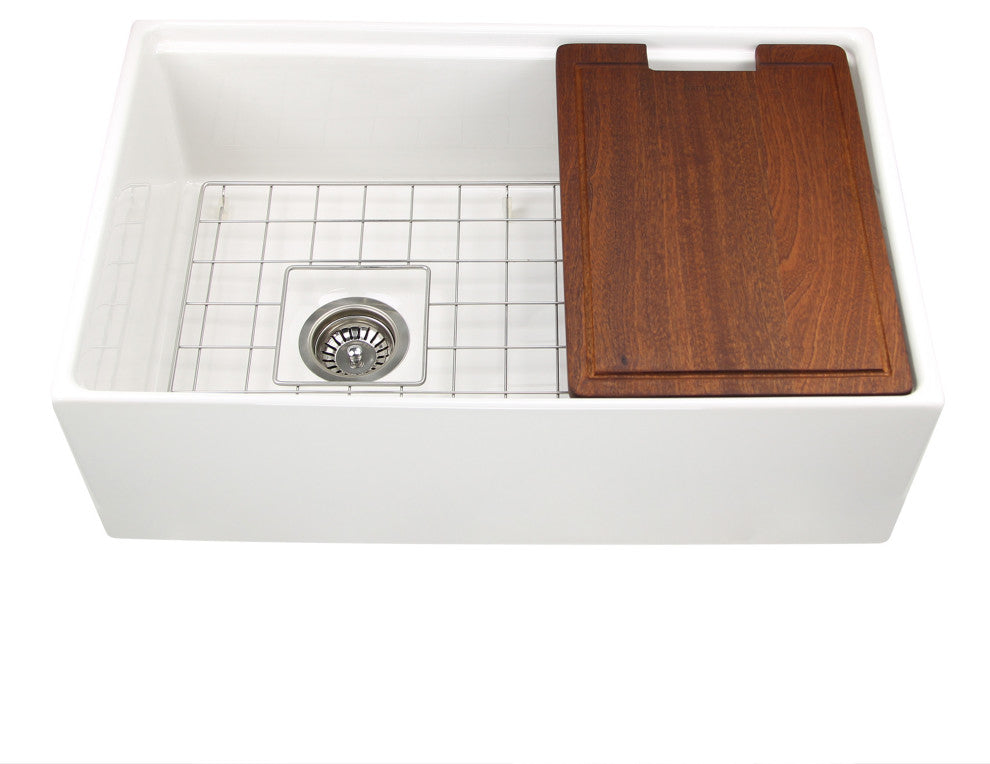 Nantucket 30" Workstation Fireclay Apron Sink Side Drain, White