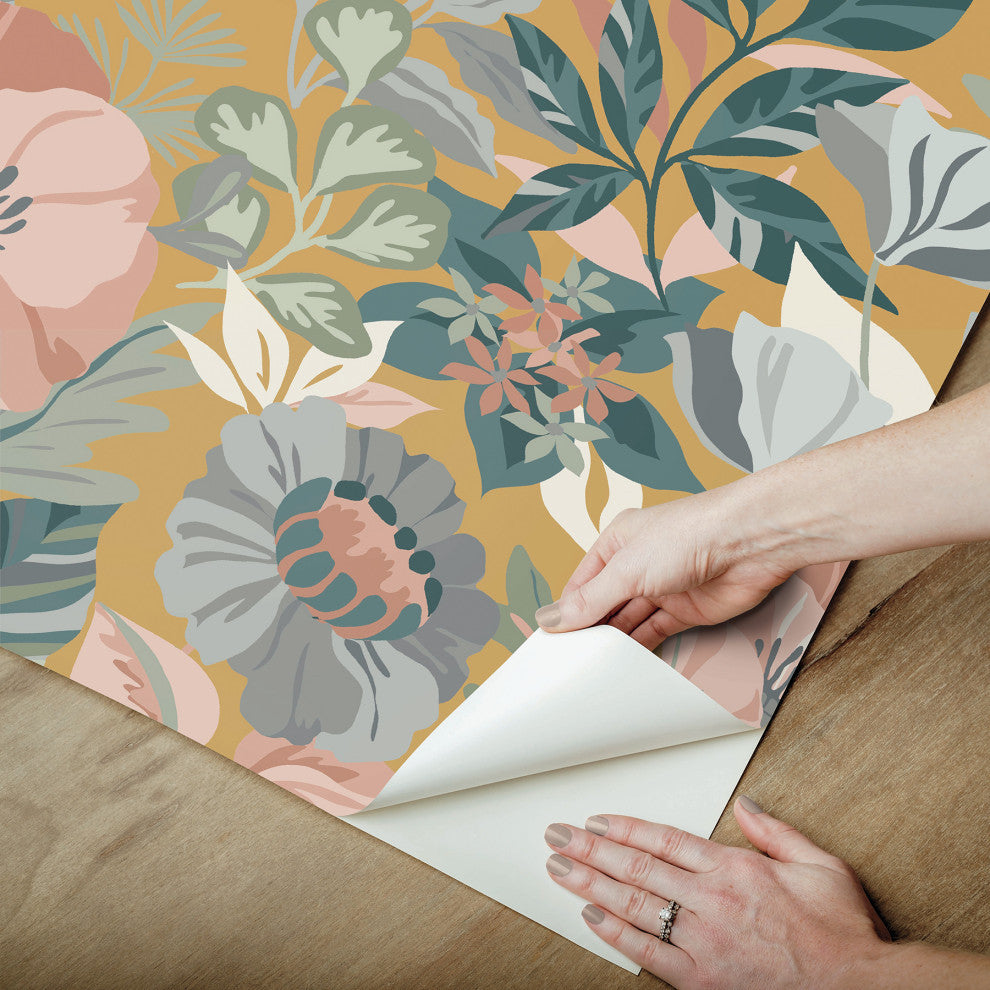 Poppy Fields Mustard Peel and Stick Wallpaper