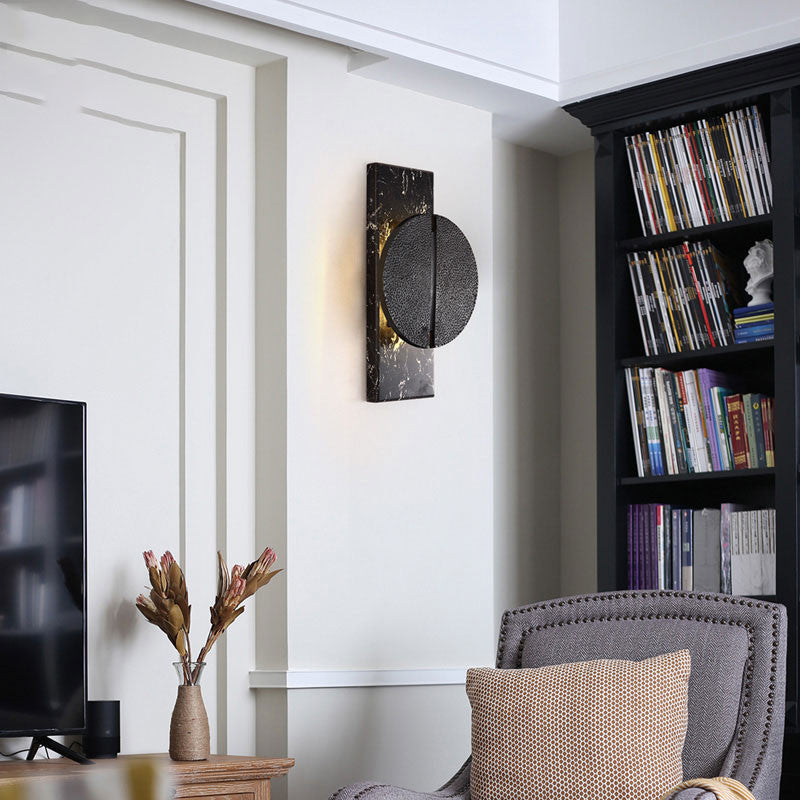 Modern Marble Wall Lamp in Designer Style for Living Room, Bedroom, Black, Cool Light