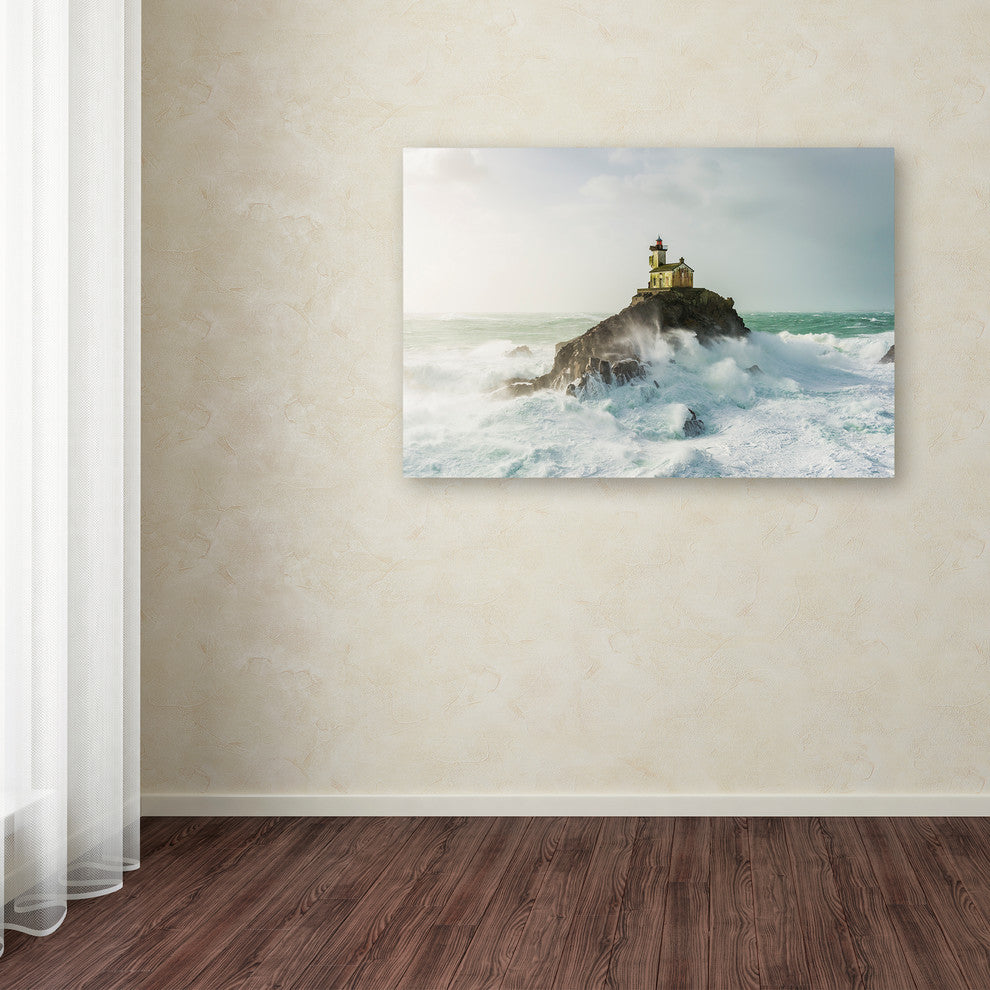 Mathieu Rivrin 'Haunted Lighthouse in the Storm' Canvas Art, 19x12