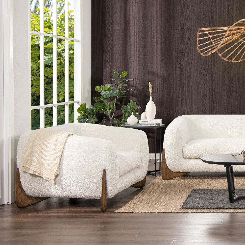 Alpine 44" Sherpa Arm Chair, Ivory White Boucle