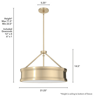 Capshaw Alturas Gold, Painted Cased White Glass 5 Light 21" Pendant Ceiling