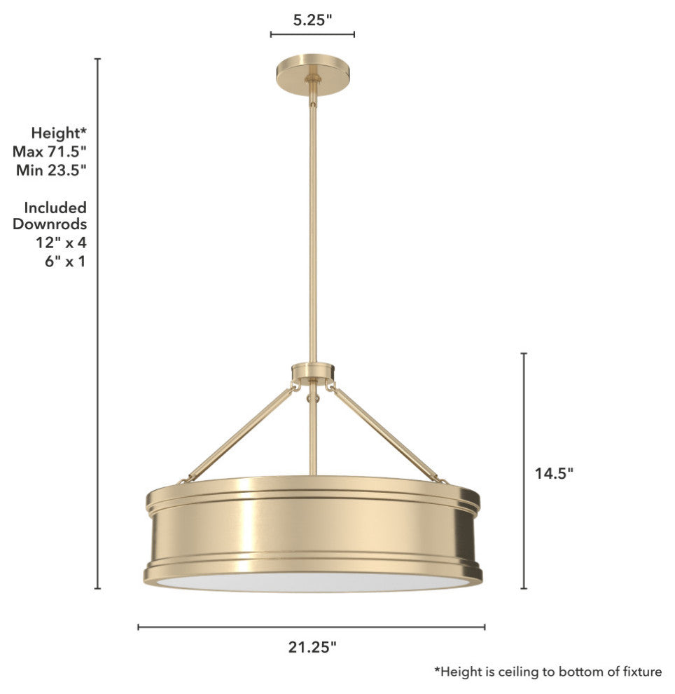 Capshaw Alturas Gold, Painted Cased White Glass 5 Light 21" Pendant Ceiling