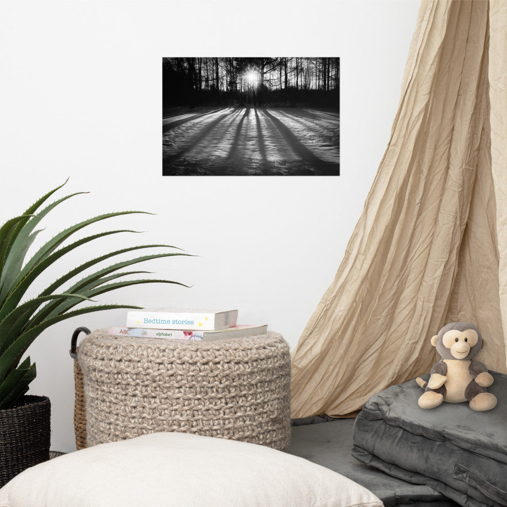 Country Wall Art: Winter Shadows Black & White Landscape Unframed Print, 12" X 18"
