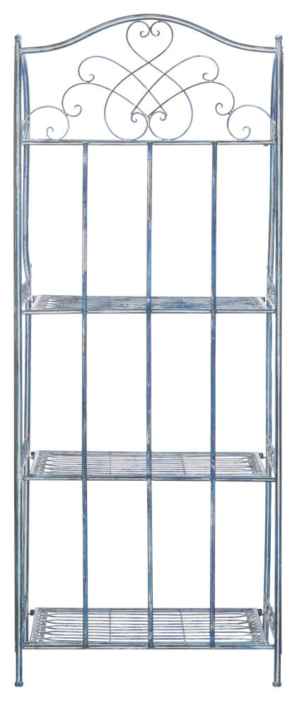 Safavieh Amaris Wrought Iron 4-Tier Outdoor Baker's Rack, Antique Blue