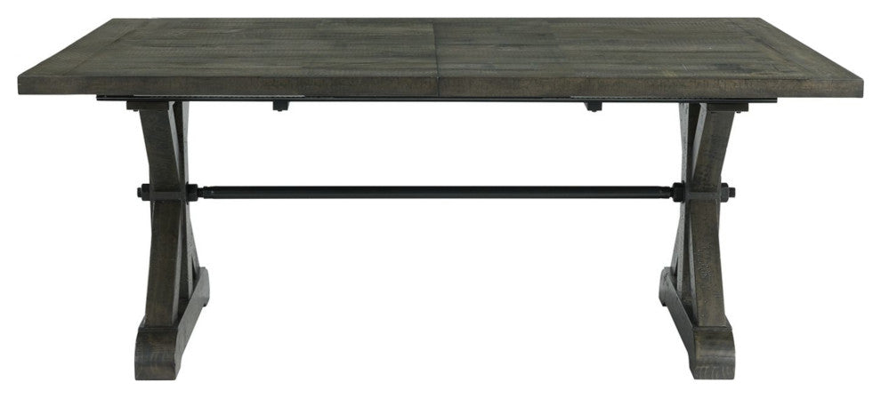 Trestle 96" Rectangular Extension Pedestal Dining Table, Distressed Gray Wood