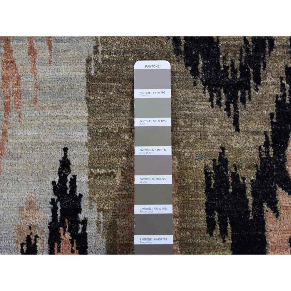 Eerie Black 100% Wool Ikat Uzbek Design Hand Knotted Oriental Rug 9'1" x 13'