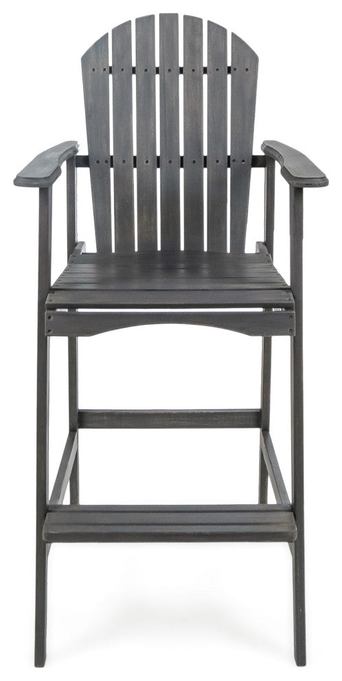 GDF Studio Malibu Outdoor Finish Acacia Wood Adirondack Barstools, Dark Gray, Set of 4