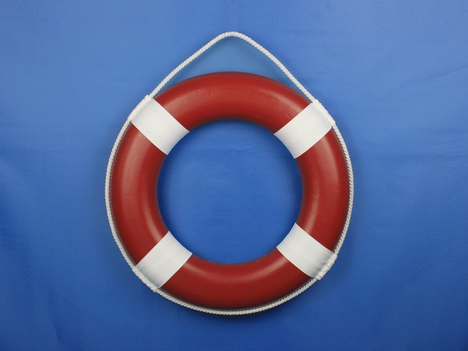 Lifering Life Preserver Decoration Nautical Bathroom Decor, White, 20", Red Pain