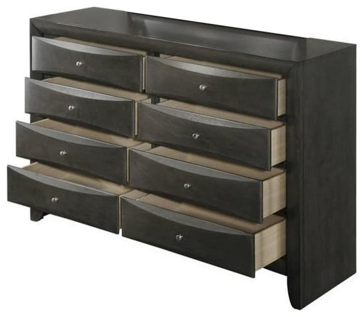 Dresser with Beveled Front 8 Storage Drawers, Gray