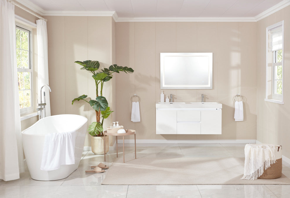 Vanity Art Freestanding Acrylic Soaking Bathtub, White/Integrated Overflow, 55"