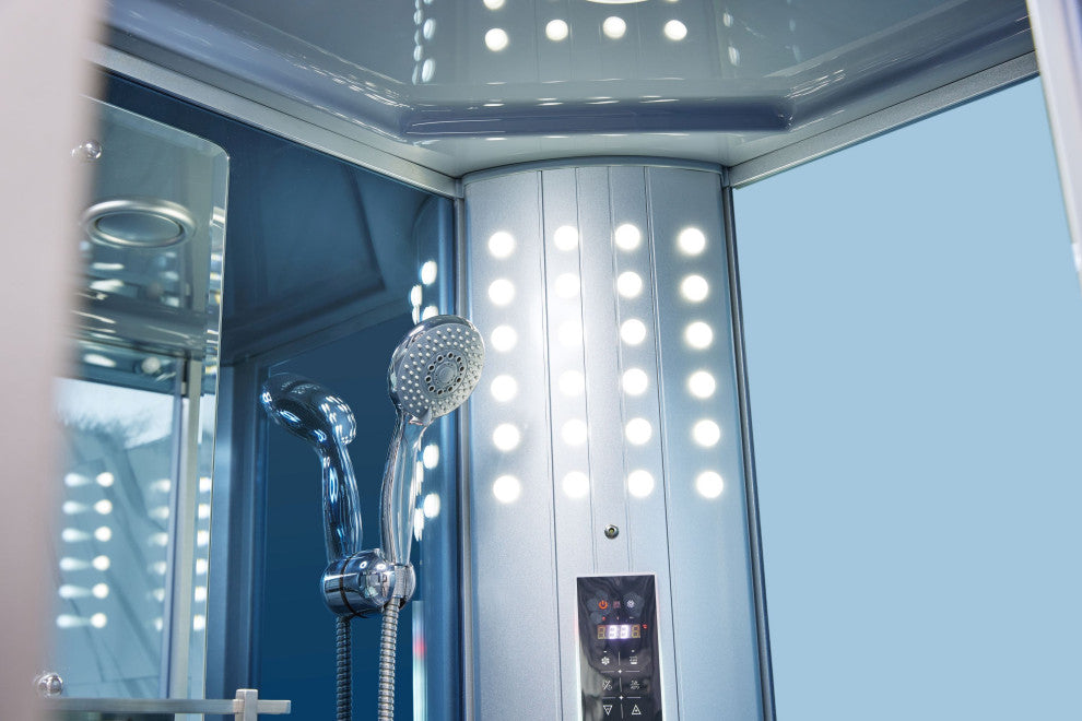 Rectangular Walk In Steam Shower, Blue Glass, 45"