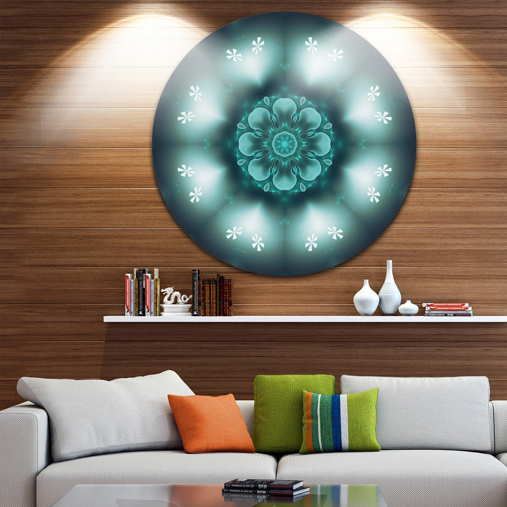 Green Fractal Flower Mandala Shape, Floral Disc Metal Wall Art, 11"