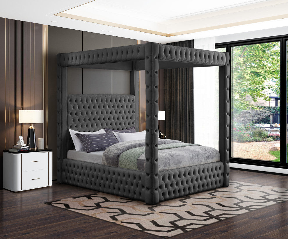 Royal Velvet Upholstered Bed, Grey, Queen