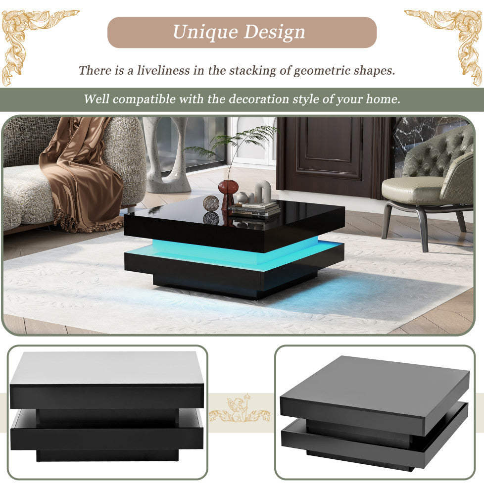Gewnee High Gloss Minimalist Design With Plug-In 16-Color Led Lights