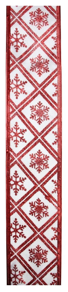 White & Red Snowflake Wired Christmas Craft Ribbon