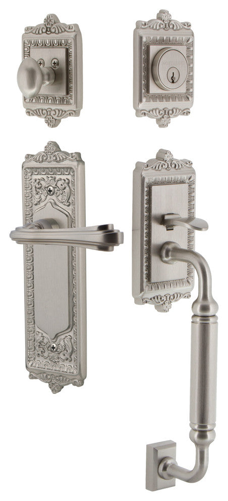Egg & Dart Plate C Grip Entry Set Fleur Lever, Satin Nickel, 2-3/4", Right