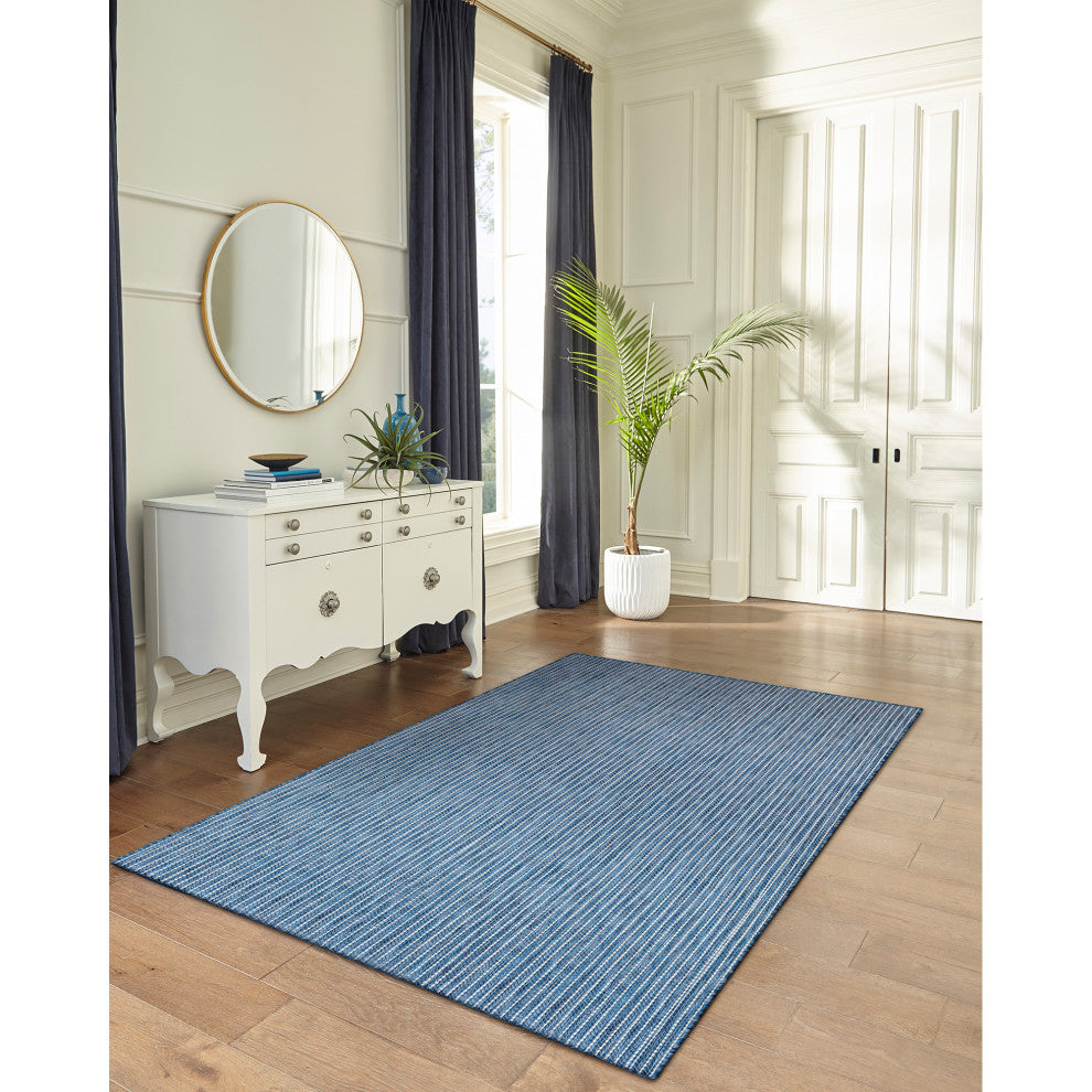 Carmel Texture Stripe Indoor/Outdoor Rug, Navy, 3'3"x4'11"