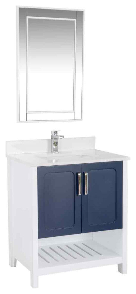 Florin Collection 30" Bathroom Vanity With Sink, Mirror, Countertop, Dark Blue