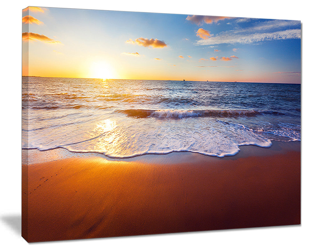 "Stunning Blue Waves and Brown Sand" Beach Canvas Wall Art, 20"x12"