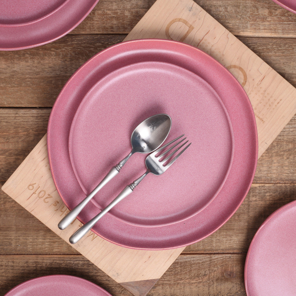 Stone Lain Tom Stoneware 16 Piece Dinnerware Set, Pink White