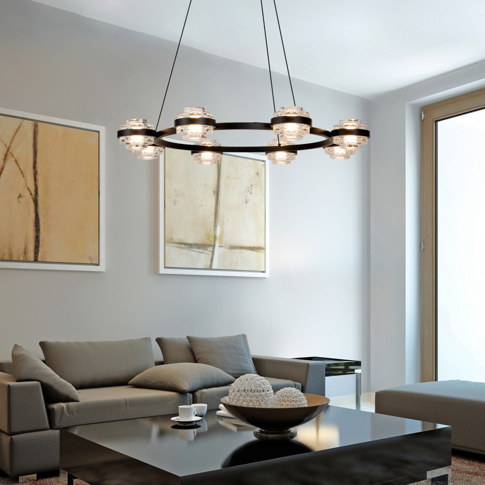 Milano 33" ETL Certified Integrated LED Height Adjustable Chandelier, Black